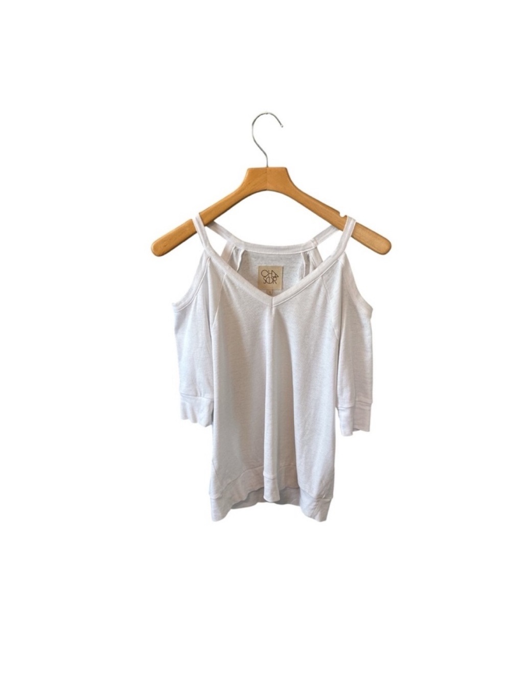 Chaser Women’s White Cold Shoulder 3/4 Sleeve Top Size Small (Runs Big)